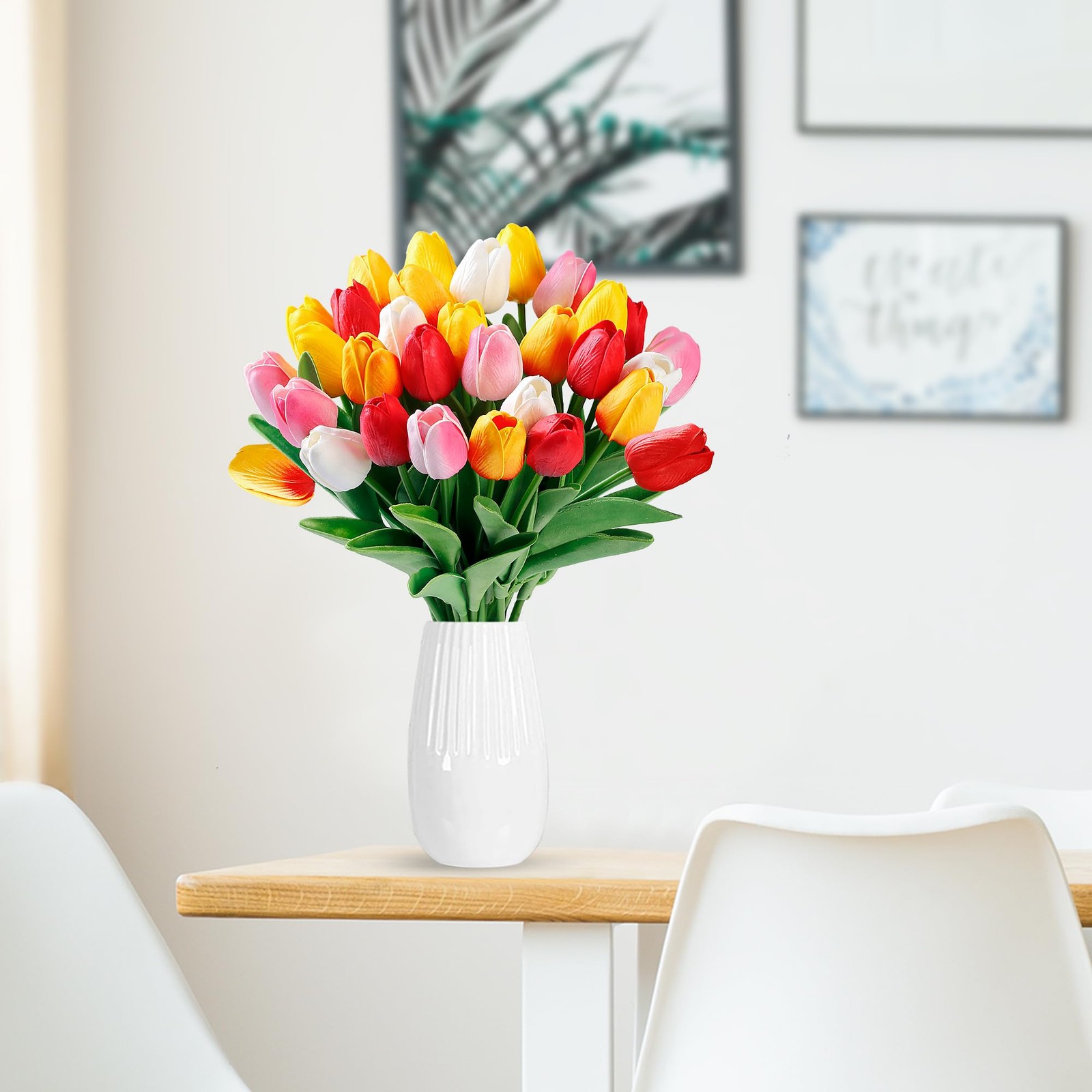 30 Pcs Fake Tulips Artificial Flowers Real Touch PU Faux Flowers Tulip Stems ...