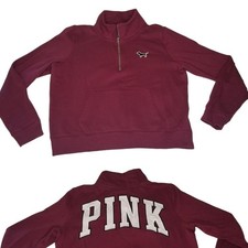 Victorias Secret Pink Womens Maroon Pocket Outdoor 1/4 Zip Sweatshirt Large