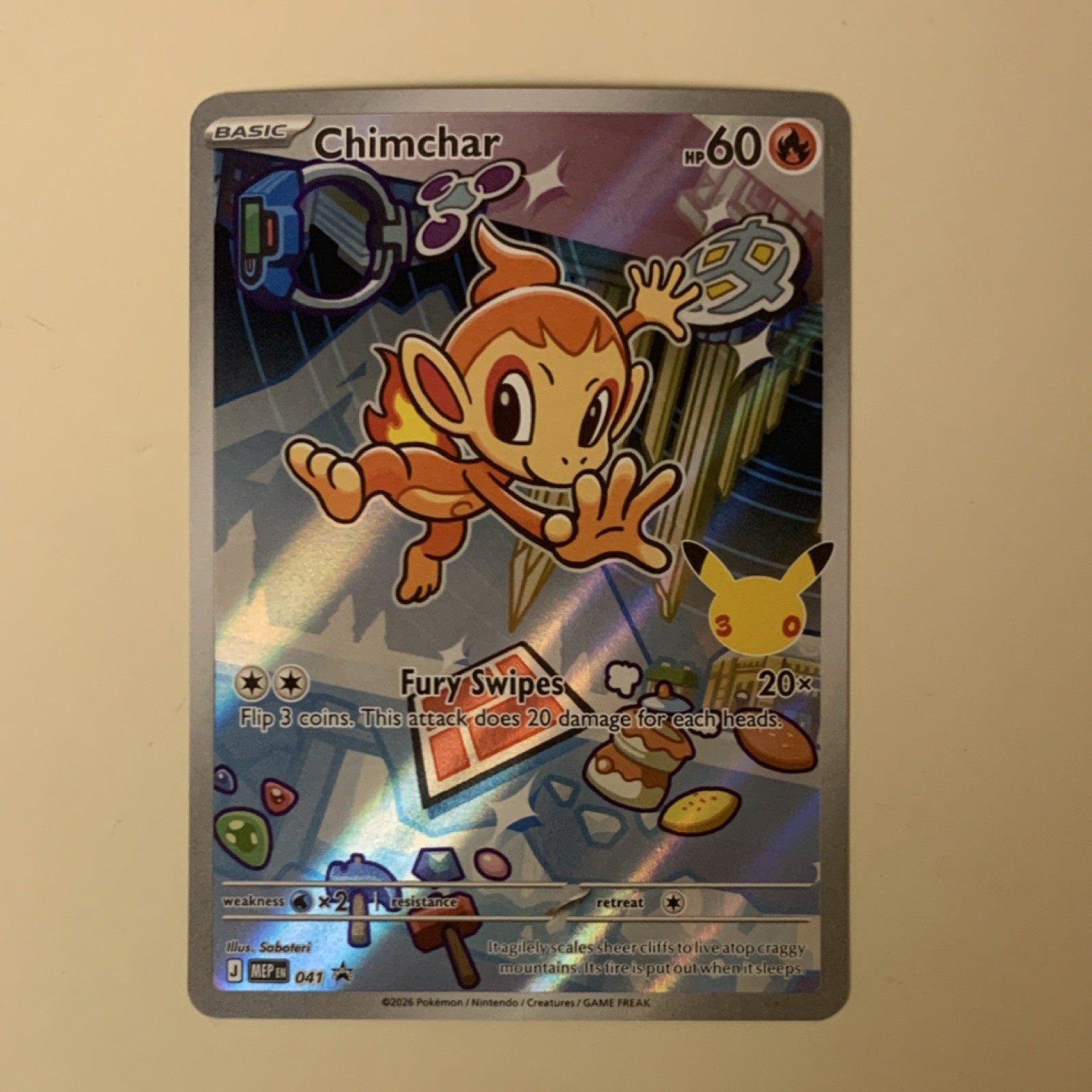 Pokémon Chimchar Promo Holo Card 041 Basic 60 HP 20 Attack