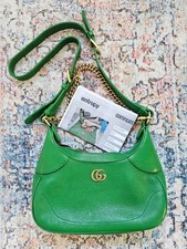 Gucci Aphrodite Small Shoulder Bag Leather Malanchite Green Crescent - Entrupy