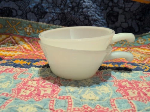 Anchor Hocking Fire King Milk Glass Handled Soup Bowl Set of 2