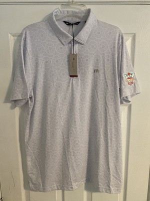 NWT Travis Mathew Free Passage Men s Large White Heater Golf Polo AOP Geo $100