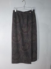 VTG Talbots Paisley Floral Midi Wrap Skirt 100 Wool Tapestry Dark Academia Sz 8