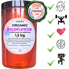 1.5kg PURE RUNNY ORGANIC 100% NATURAL WILDFLOWER HONEY UNPROCESSED NEW HARVEST