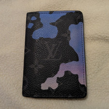 Louis Vuitton Camouflage Leather Men's ID  Badge Holder Black Blue Purple