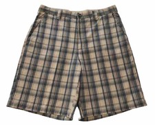 Columbia Shorts Plaid Bermuda Mens 34 Tan Blue Golf Lightweight Preppy Classic