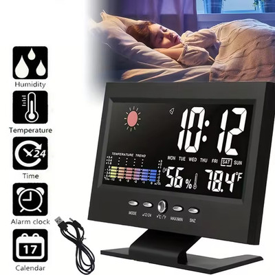 LED Digital Alarm Clock Snooze Calendar Thermometer Hygrometer Weather Display