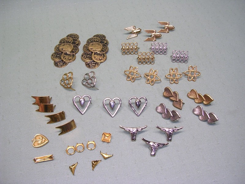 30+ Fabric Studs, Metal Embellishments, Inc. Longhorns, Atomic Symbol, Hearts