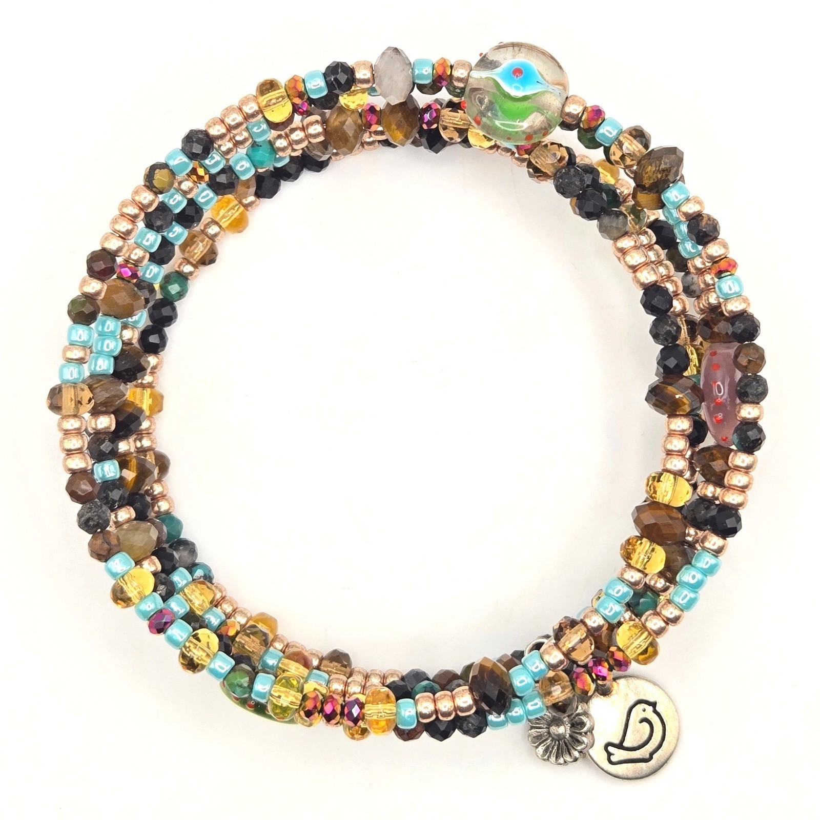 Beaded Memory Wire Wrap Bracelet Multi Strand Gla… - image 4