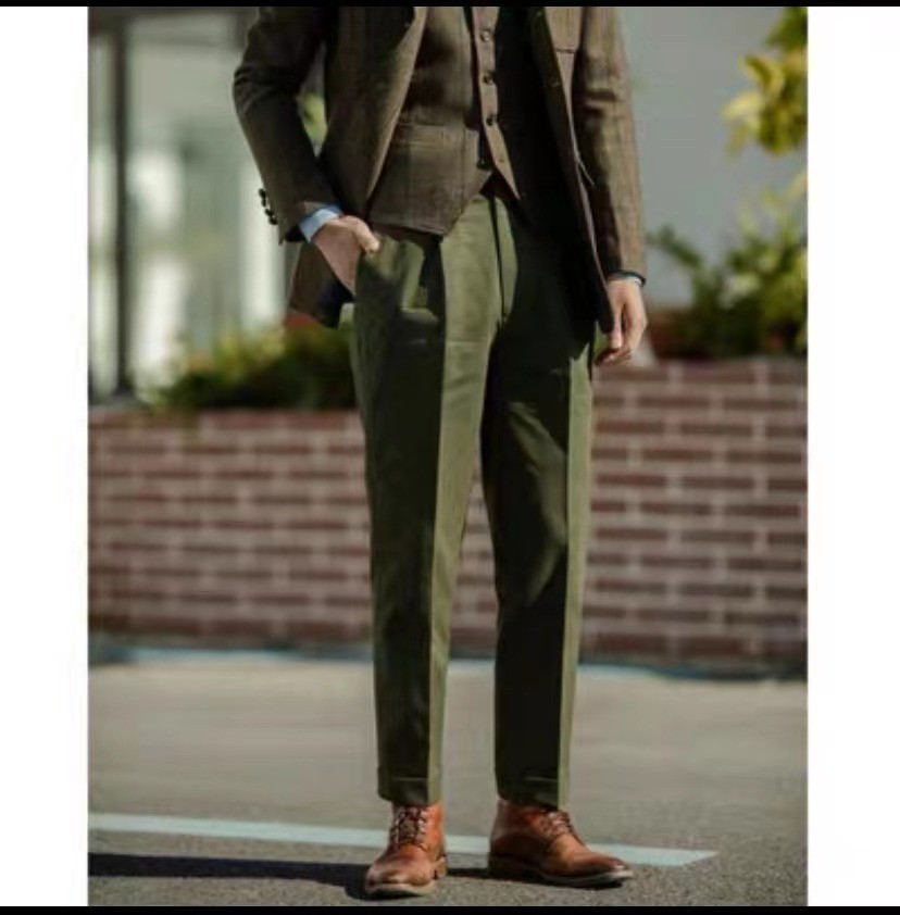 Mens Cotton Trousers Retro Buckle British Business Formal Straight Casual Pants
