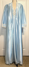 VTG NWT LORRAINE Glamourous Lace Blue Peignoir Long Robe Nightgown Set Size M