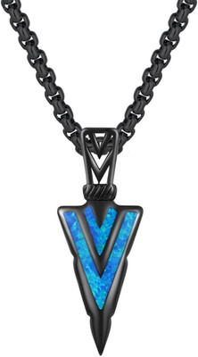Arrowhead Necklace 925 Sterling Silver Blue Opal Arrow Pendant for Women Men