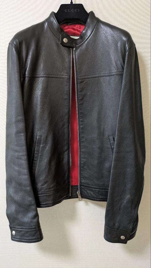 GUCCI taglia M giacca pilota singolo nero pelle di agnello 46