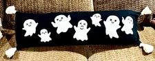 Halloween Accent Pillow Ghost Throw - Sweet Street 10 x 32 Black & White Tassels