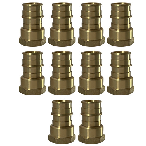 10 Pack XFITTING 3/4" Pex A x 1/2" Female NPT Expansion Adapter, Lead Free Brass