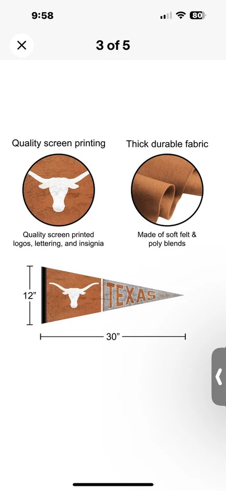 Texas Longhorns Retro Throwback Vintage Classic Wall Banner Pennant Flag NEW - Image 3 of 4