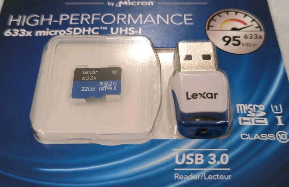 New Lexar 32GB High Speed Micro SDHC Memory Card 633x Class 10 UHS-I w/Reader - Image 2 of 3