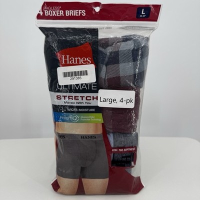 Hanes Men's 4 Boxer Briefs size L Large Ultimate Stretch Tagless Fresh iQ