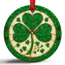 St Patricks Day Decor, Irish Celtic Shamrock Ceramic Ornament, Lucky Shamrock
