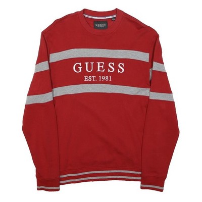 GUESS Damen Sweatshirt rot & grau gestreift Baumwollmischung Rundhalsausschnitt L Est. 1981