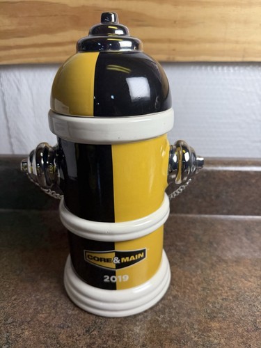 Core & Main 2019 Promo Ceramic Fire Hydrant Yellow Black Cookie Jar 11.5” - Picture 4 of 8
