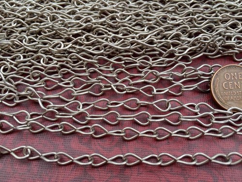 Vintage Silver Tone Metal Twisted Hour Glass Shape Link Chain 3 Feet