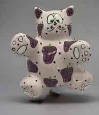 Bella Casa by Ganz 'MEOWBERRY' Kitty Cat Piggy Bank EUC Pink & purple Strawberry