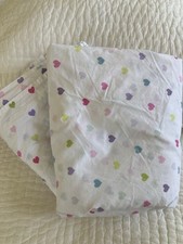 Pottery Barn Kids FULL Sheet Set Flat Fitted White w/ Hearts Pastel green blue