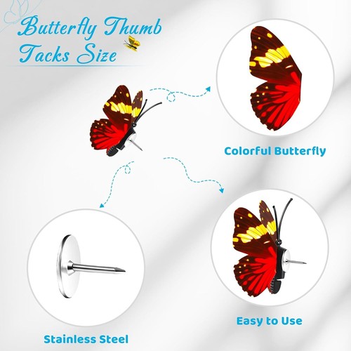 Butterfly Thumb Tacks Decorative Push Pins Butterfly Push Pins Colorful(36 Pack) - Picture 4 of 8