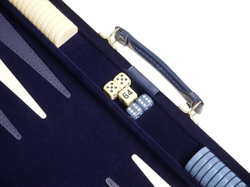 Free Shipping! Open Box! 18" Middleton Games Deluxe Backgammon Set - Blue Velour - Picture 4 of 5