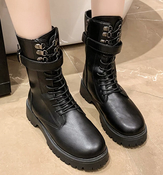 Low heel cheap biker boots