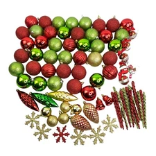 Lot of 85 Assorted Hanging Christmas Ornaments Red Green Gold
