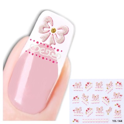 3D Nagel Sticker New Design Herz Heart Schleife Loop Glitzer Aufkleber Nail Art