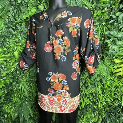 MPH Tops Women 3XL Black Floral Print Blouse Zip Front Detail  0155