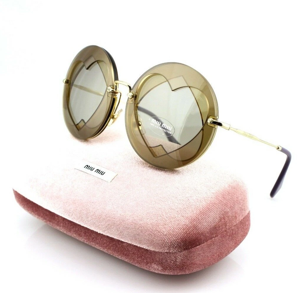 Miu Miu — RARE NEW Genuine MIU MIU Brown Beige Heart Round Sunglasses SMU 01S VA2-5J2 01SS