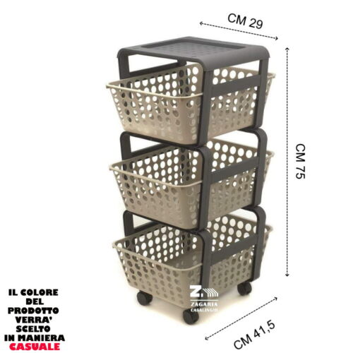 CARRELLO MODULA MULTIUSO PORTAOGGETTI PORTA FRUTTA 3 RIPIANI CON RUOTE - Foto 3 di 3
