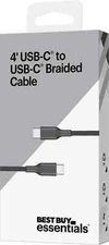 Best Buy essentials- 4' USB-C to USB-C Braided Charge-and-Sync Cable - Black