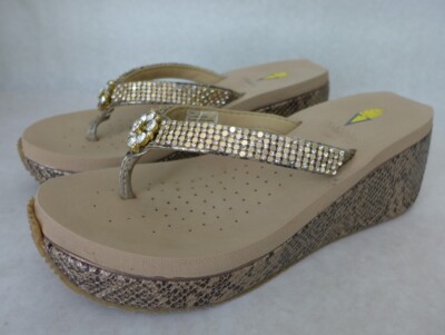 VOLATILE Rhinestone Leather Upper Neville Faux Snakeskin Wedge Sandals Size 8