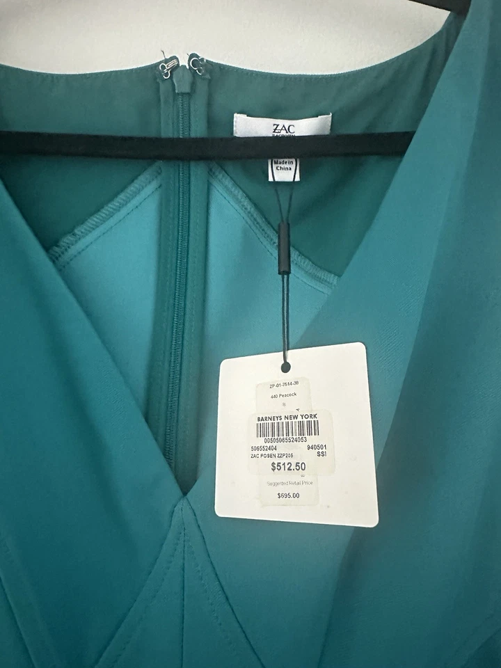 $695 ZAC Zac Posen Teal Largo Sirena Vestido de Noche Vestido Talla 8 Baile de graduación Boda Foto 4 de 4