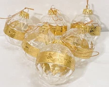 Vintage Midwest Importers Set of 6 Clear Acrylic Ornaments Gold Band W Angels