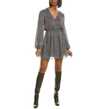 Leyden Womens Long Sleeve Black Tic Tac Wrap Small Mini Dress