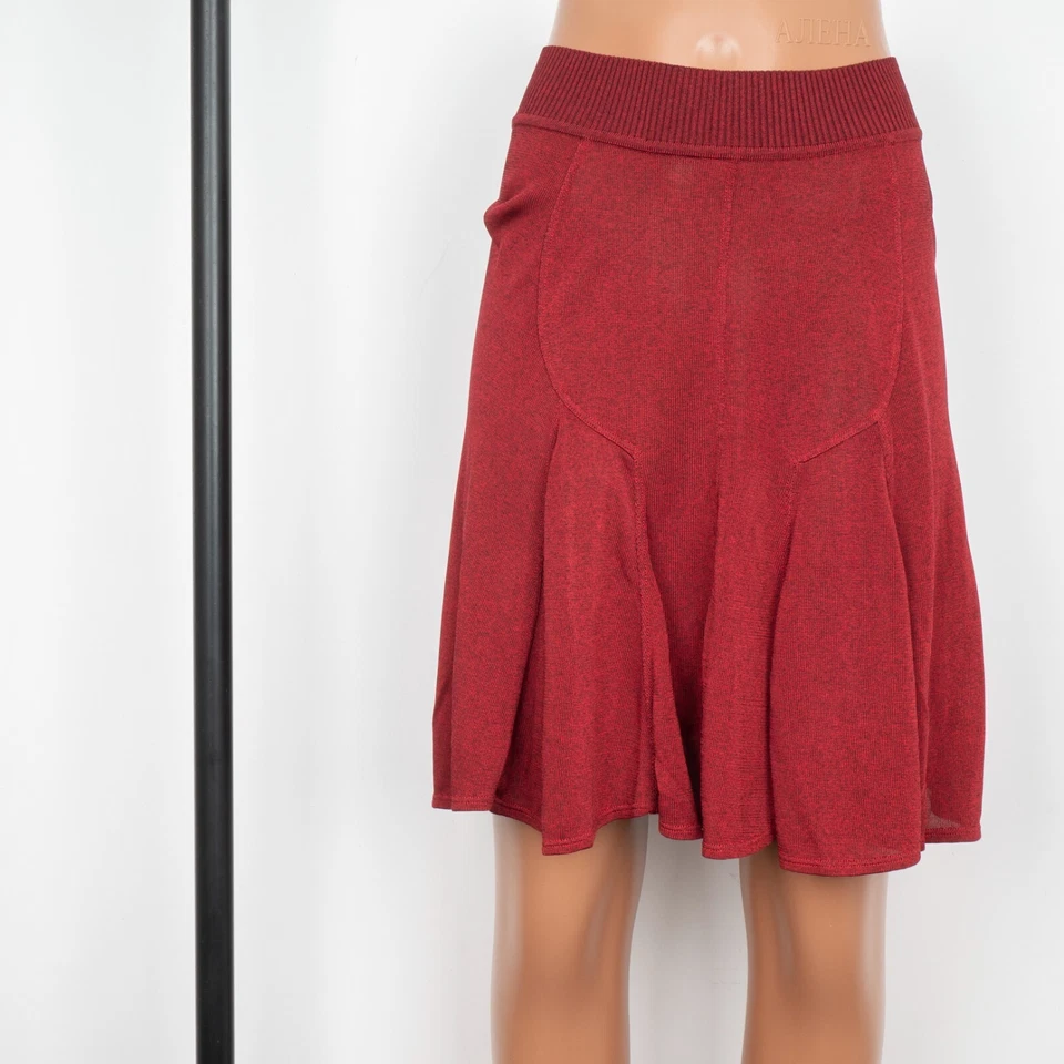 ALAIA Women's Red Burgundy Fit & Flare Pleated Stretch Viscose Midi Skirt Size M - Image 3 of 4