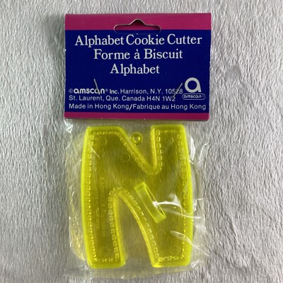 Vintage Letter N Amscan YELLOW Plastic Cookie Cutter NIP Alphabet Recipe Sleeve