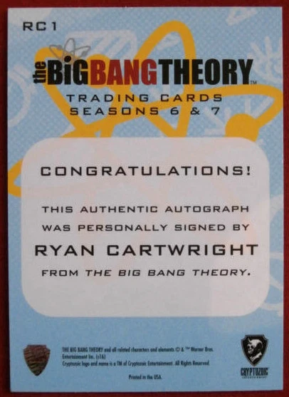 THE BIG BANG THEORY - RYAN CARTWRIGHT - Hand Signed Autograph Card RC1 - Image 2 of 2