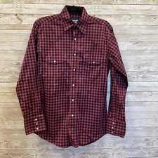 Wrangler Mens S Shirt Red Blue Plaid Western Pearl Snap Button Up Cuffs