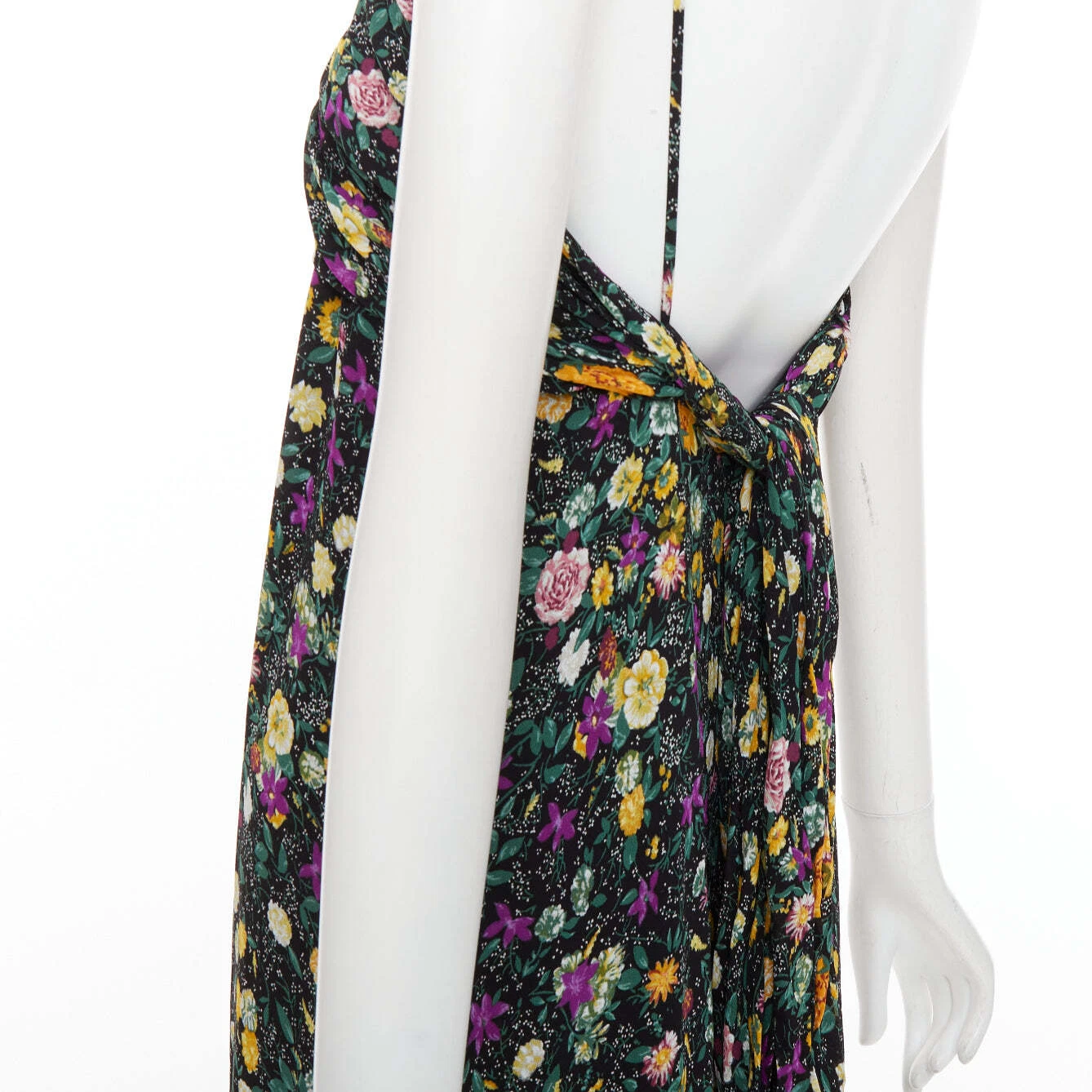 Abito CELINE Hedi Slimane giallo viola stampa floreale viscosa FR38 M