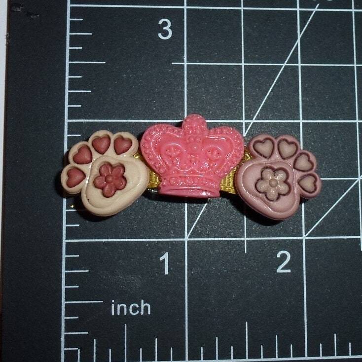 Pink dog paws crown french barrette  clip pet hair bow (fb444)