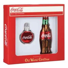 Old World Christmas COCA-COLA BOTTLE SET 14032 Glass Ornament Set in Box