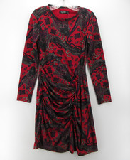Lauren Ralph Lauren Black Label Dress Women 2 Red Sheath Ruched Paisley NEW