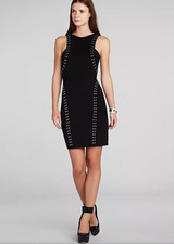 BCBGMAXAZRIA ~ Size 0 ~ Black ROXANNE Ring Grommet Bodycon Stretch Dress a82